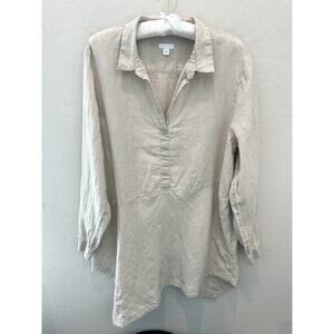 J.JILL | Love Linen Beige Lagenlook Minimalist Asymmetrical Hem Blouse | XL